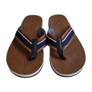 TOMMY HILFIGER Benjamin Thong Flip Flop Sandal. Cognac/Blue. Youth US Size 13.